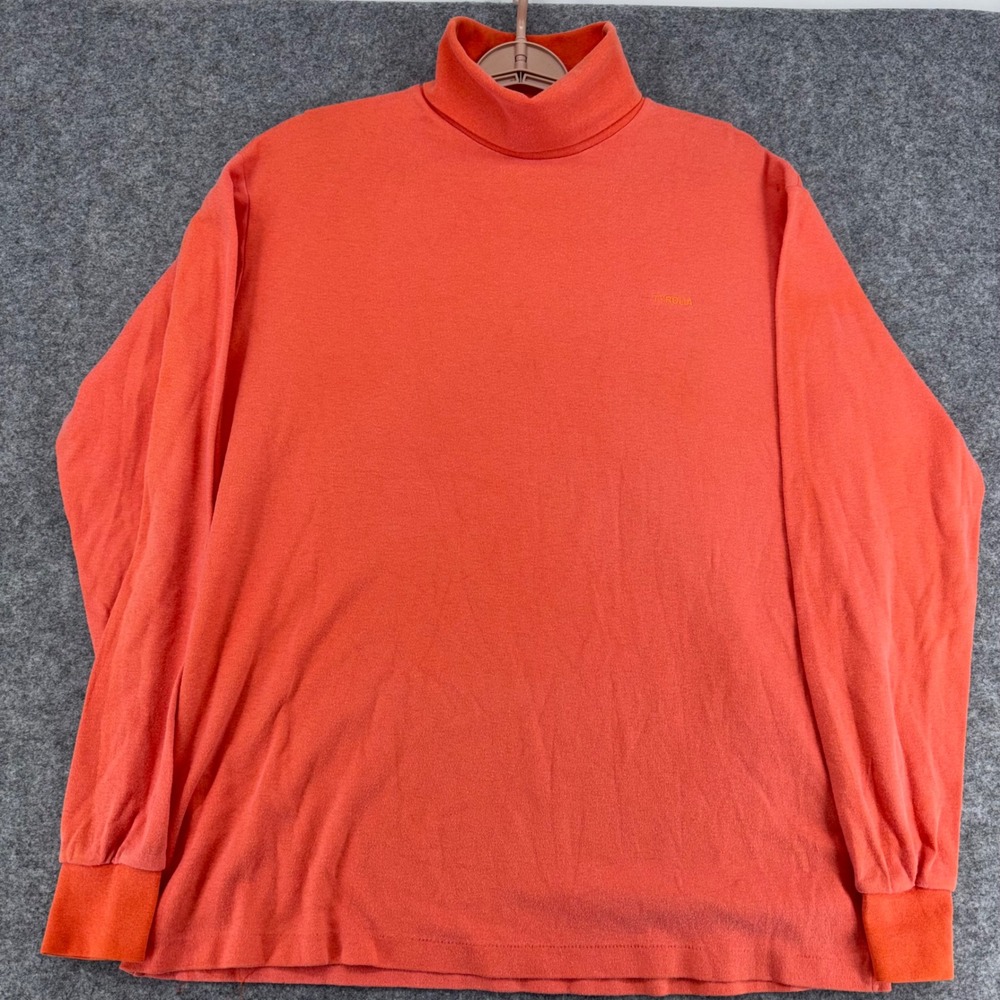 Vintage Tyrolia Skiwear Mens Large Orange Turtleneck Cotton Long Sleeve USA Made